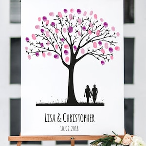 Gästebuch Hochzeit Wedding Tree Classic Leinwand Premium-Papier Fingerabdruck Baum Veredelung veredelt personalisiert Bild 1