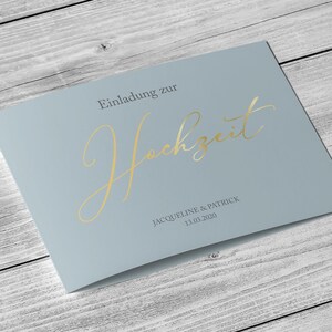 Einladung Karte - Deluxe Pastelltürkis Veredelung Gold Silber Kupfer Rosegold Din A6 Klappkarte 4Seitig bedruckt Hochzeit personalisiert