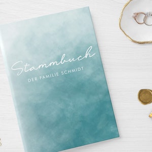 Familieregister | Aquarel Turquoise | Hardcover met ringmechaniek, inclusief index | gepersonaliseerde naam datum | Turkoois