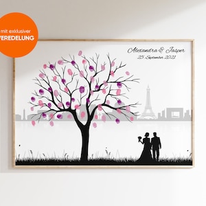 Gästebuch Hochzeit fingerabdruck Weddingtree empreinte mariage Paris Leinwand Premium-Papier Fingerabdruck Geschenk veredelt personalisiert Bild 1