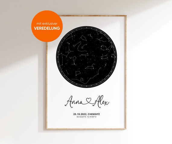 Hochzeitsgeschenk personalisiert | Sternenhimmel Sternenkarte Sternenbild | Geschenk zur Hochzeit Jahrestag Geburtstag Geburt Valentinstag