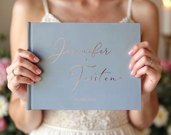 Livre d&#39;or Mariage Deluxe | PERSONNALISÉ | turquoise pastel | Finition Or Or Rose Argent Cuivre | A4