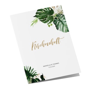 25 x Kerkboekje Monstera Leaf - DIN A5, aan één kant bedrukt, gepersonaliseerde kerkboekjes met naam en datum