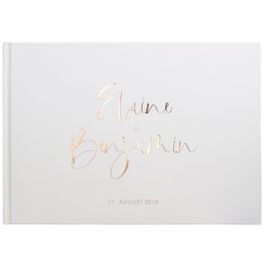 Gastenboek bruiloft deluxe GEPERSONALISEERD nobel Goud Rosé Goud Zilver Koper beige met vragen of blanco pagina's A4 afbeelding 1