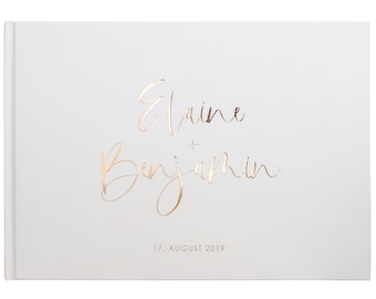 Guest book wedding deluxe | PERSONALIZED | noble | gold rose gold silver copper | beige | with questions or white pages | A4