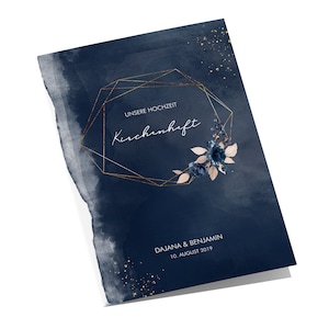 25 x folleto de la iglesia Acuarela Breeze azul - DIN A5 impreso en un lado boda personalizado nombre y fecha folleto de la iglesia acuarela azul marino