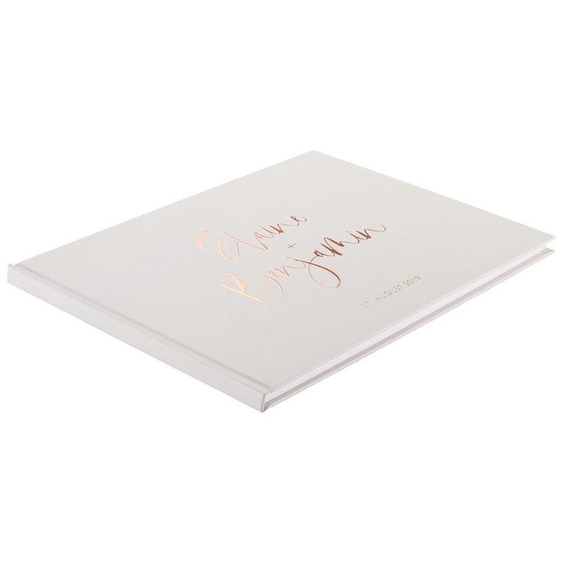 Gastenboek bruiloft deluxe GEPERSONALISEERD nobel Goud Rosé Goud Zilver Koper beige met vragen of blanco pagina's A4 afbeelding 2