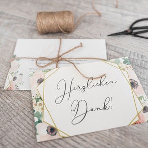 5x bedankkaartjes | Moderne bloemen | Din A6 | dubbelzijdig bedrukt | Bruiloft gepersonaliseerde namen & datumtekst | Groen bloemen