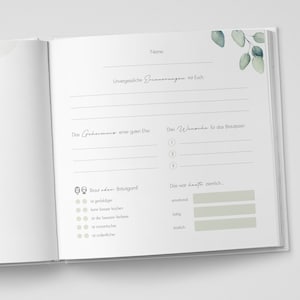 GÄSTEBUCH Hochzeit Eucalyptus personalisiert mit Namen & Datum Einleitung Fragen oder blanko Eukalyptus Greenery Maximus Bild 5