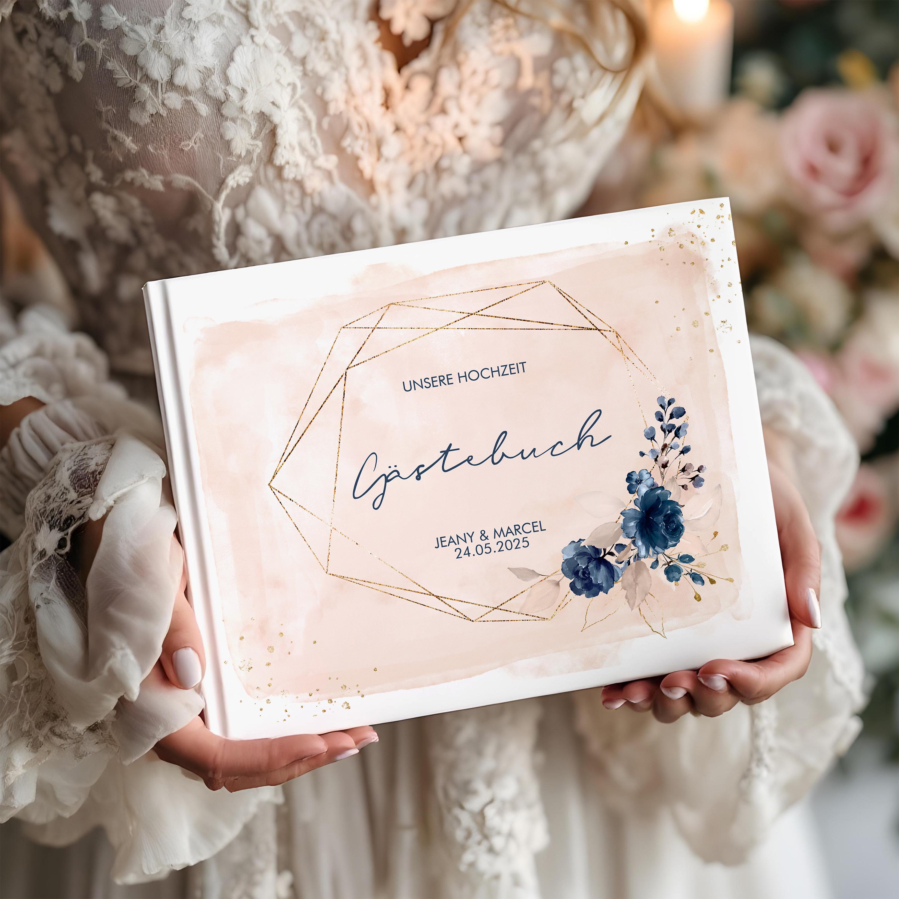 Libro Degli Ospiti Per Matrimonio A4 – Copertina Rigida Blu – 104 Pagine Bianche – Prodotto In Germania – Senza Righe Né Domande