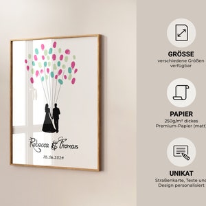 Gästebuch Hochzeit Wedding Tree Balloon Ballon Leinwand Premium-Papier Fingerabdruck Geschenk Feier weddingtree Personalisiert Veredelt Bild 2