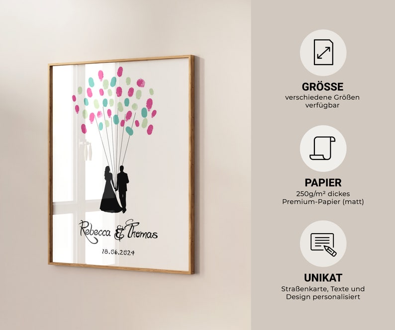 Libro degli ospiti Matrimonio Albero di nozze Palloncino Palloncino Tela Carta premium Impronta digitale Regalo Celebrazione weddingtree Personalizzato Raffinato immagine 2