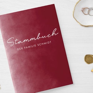 Familieregister | Aquarel Wijnrood | Hardcover met ringmechaniek inclusief index | gepersonaliseerde naam datum | Rood Donkerrood