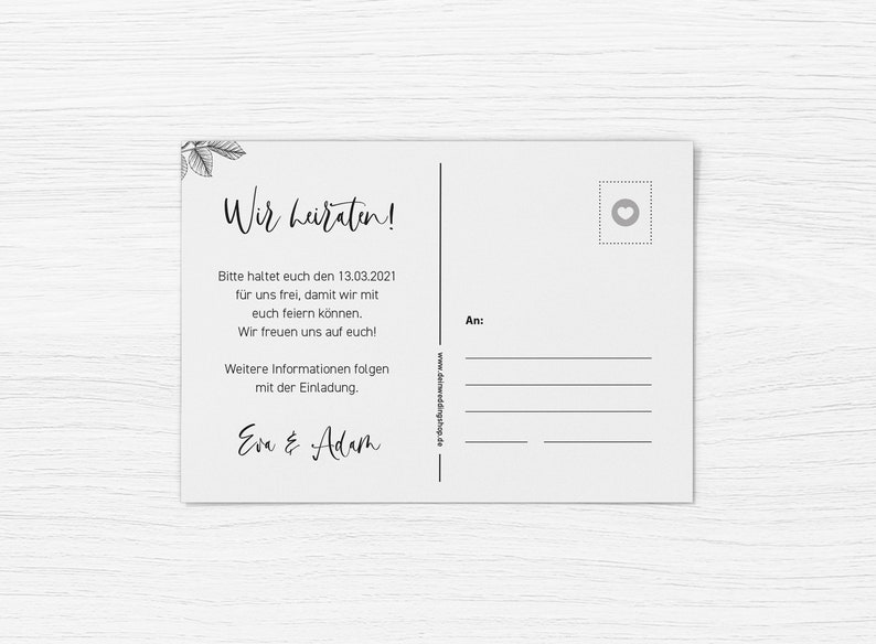 Deluxe Black 5x SAVE THE DATE Cards Refined printed on two sides Din A6 Wedding Personalized Name /& Date Text
