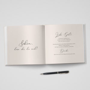 GÄSTEBUCH Hochzeit personalisiert mit Namen & Datum mit Fragen oder weiße Seiten Hardcover quadratisch JA beige Bild 3