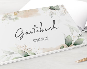 Gästebuch Hochzeit – Greenery Glitter Eukalyptus – DIN A4 – personalisiert mit Namen & Datum