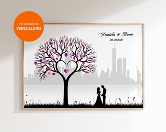 Gästebuch Hochzeit Wedding Tree Weddingtree London Canva Leinwand Poster Papier Fingerabdruckbaum Geschenk Feier Fingerprint Veredelung