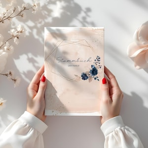 Stammbuch der Familie | Watercolor Breeze Rosé | Hardcover mit Ringmechanik, inklusive Register | personalisiert Name Datum | Blau Gold