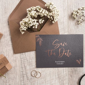 5x SAVE THE DATE Karten | Deluxe Titangrau | Veredelt | Din A6 | zweiseitig bedruckt | Hochzeit personalisiert Namen & Datum Text Grau