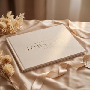 Personalized linen wedding guest book | 100 pages | with custom text | 5 linen colors | DIN A4 | Hardcover | for any occasion image 2