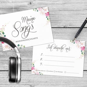 50 x Musikwunsch-Karten - Wild Rose Din A6 zweiseitig bedruckt Hochzeit Rosen