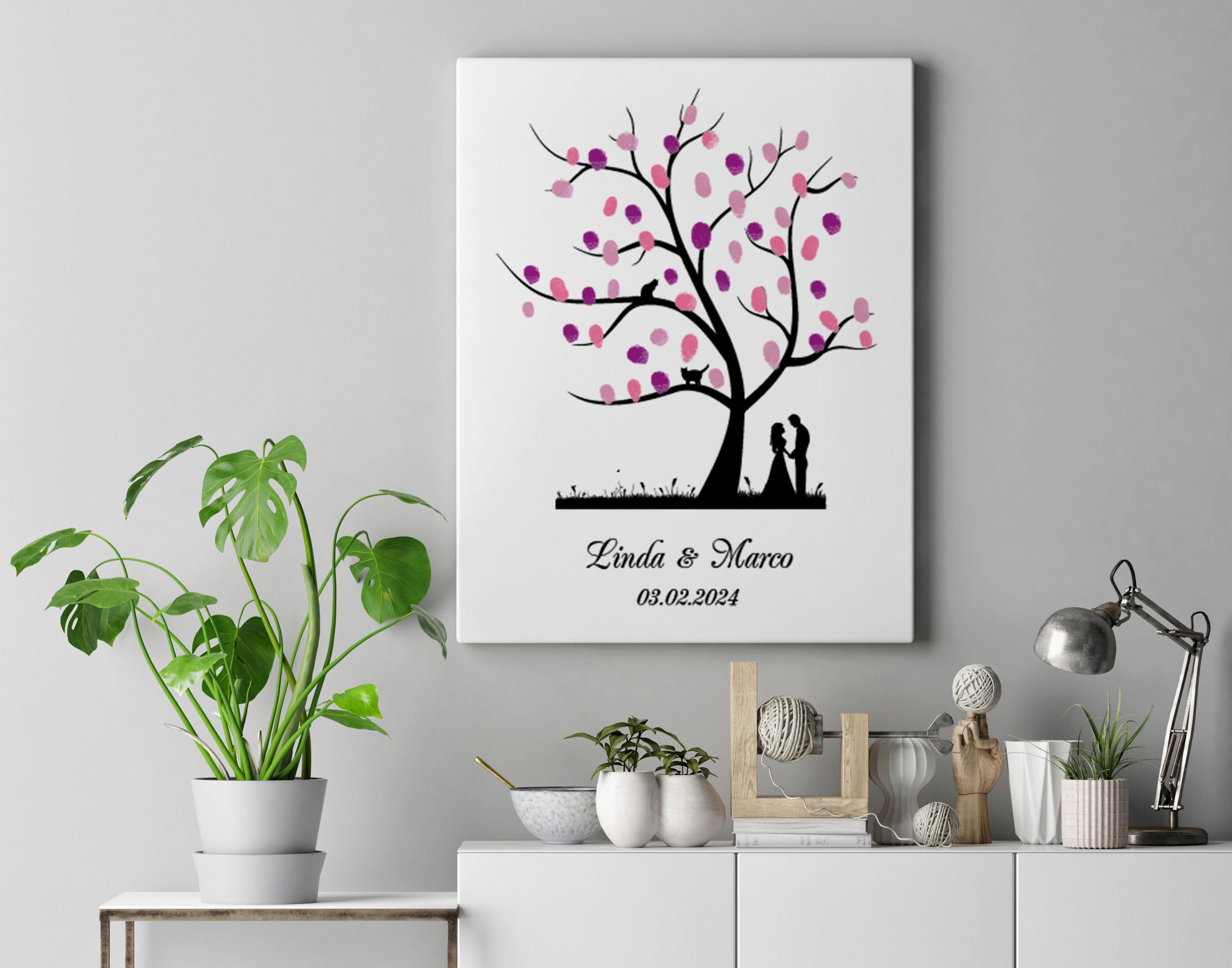 Arbre à Empreintes Mariage – Toile 30x42cm Pour Livre D'Or Alternative, Déco Murale Personnalisée - 12