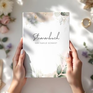 Stammbuch der Familie | Greenery Glitter | Hardcover mit Ringmechanik, inklusive Register | personalisiert Name Datum | beige | gold | grün