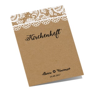 25 x libretto chiesa pizzo vintage - DIN A5 stampato su un lato matrimonio nomi personalizzati e date libretti chiesa carta kraft