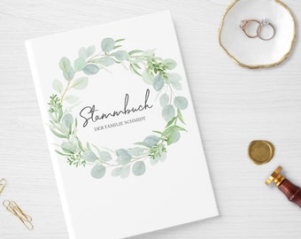 Stammbuch der Familie | Eucalyptus Green Love | Hardcover mit Ringmechanik, inklusive Register | personalisiert Name Datum | Greenery Grün