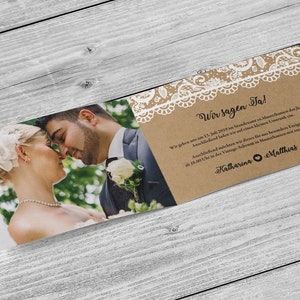 5 x uitnodigingskaart - Vintage Lace Din A6 vouwkaart gedrukt op 4 zijden bruiloft gepersonaliseerde naam datum foto