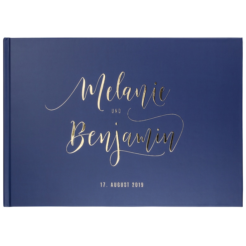 Gästebuch Hochzeit Deluxe PERSONALISIERT marine-blau sehr edel Gold Veredelung Hardcover A4 MARINEBLAU Bild 1