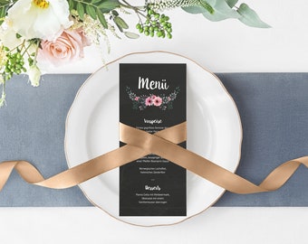 5 x tarjetas de menú - Pizarra Flor DIN Larga impresa por dos caras boda personalizada