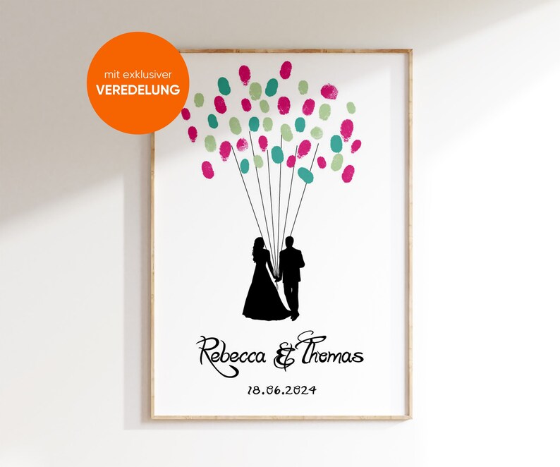 Libro degli ospiti Matrimonio Albero di nozze Palloncino Palloncino Tela Carta premium Impronta digitale Regalo Celebrazione weddingtree Personalizzato Raffinato immagine 1