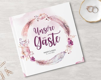 GÄSTEBUCH Hochzeit | personalisiert mit Namen & Datum | Einleitung + Fragen oder blanko | Boho Love