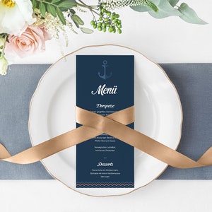 5 x menu - Ancora Maritim DIN lunga stampata su due lati personalizzata per matrimonio