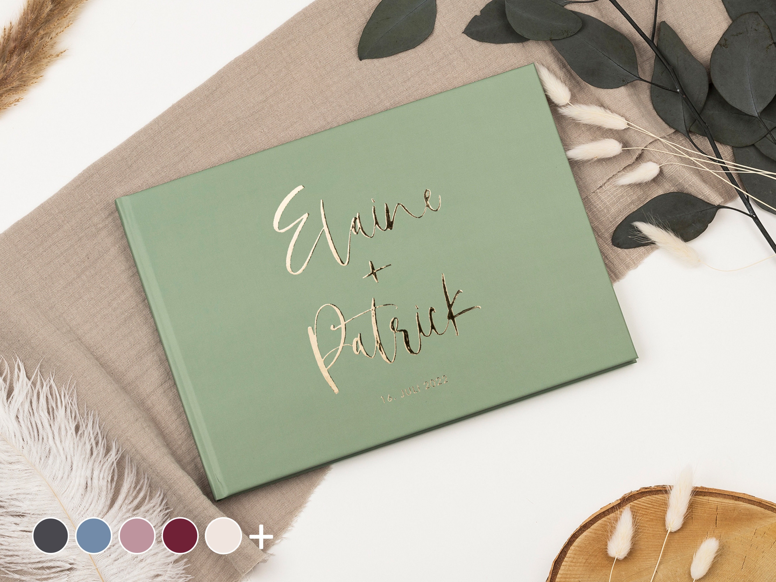 Photo Guest Book Wedding Album Sage Green Gold Matte Foil Lettering, Instax Picture  Album Onestep by Liumy 