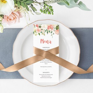 5 x Tarjeta de Menú - Acuarela Floral DIN Largo impreso en dos lados boda personalizada