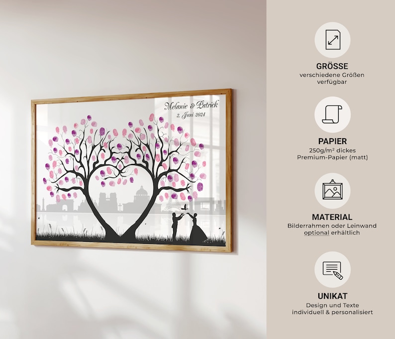 Gästebuch Hochzeit fingerabdruck Weddingtree empreinte mariage Paris Leinwand Premium-Papier Fingerabdruck Geschenk veredelt personalisiert Bild 2