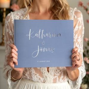 Guest book wedding deluxe | PERSONALIZED | noble | gold rose gold silver copper | dove blue | with questions or white pages | A4