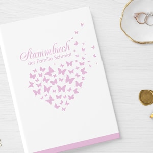 Stammbuch der Familie | Butterfly Pastellrosa | Hardcover mit Ringmechanik, inklusive Register | personalisiert Name Datum | Rosa Rose