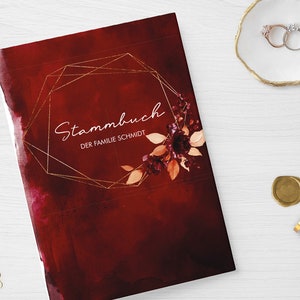 Stammbuch der Familie | Watercolor Breeze Weinrot | Hardcover mit Ringmechanik, inklusive Register | personalisiert Name Datum | Rot