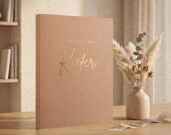 Registro di nozze personalizzato con i nomi - Lino Rosa Cipria Beige Caramello - Registro di famiglia per certificati dell'ufficio anagrafe - DIN A4 o 15,5x21