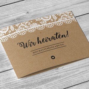 5 x uitnodigingskaart - Vintage Lace Din A6 vouwkaart bedrukt aan 4 zijden bruiloft gepersonaliseerde naam en datum