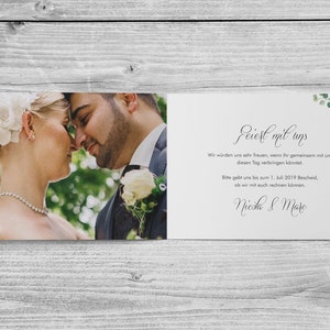 5 x uitnodigingskaart - Wild Rose Din A6 vouwkaart bedrukt aan 4 zijden bruiloft gepersonaliseerde naam datum foto teksten rozen