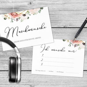 50 x Cartes de vœux musicales - Floral moderne DIN A6 imprimées sur deux côtés pour mariage