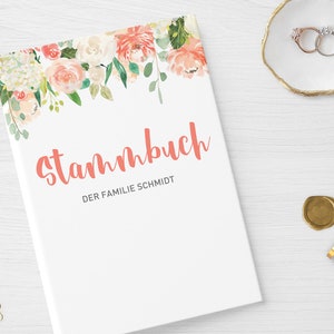 Stammbuch der Familie | Watercolor Floral | Hardcover mit Ringmechanik, inklusive Register | personalisiert Name Datum | Lachs Rose Greenery