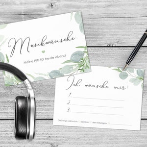 50 x Musikwunsch-Karten - Eucalyptus Green Love Din A6 zweiseitig bedruckt Hochzeit Greenery