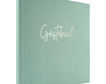 Guest book linen wedding blank with questions photo book classy romantic gold finishing premium mint green pastel square 21 x 21 cm