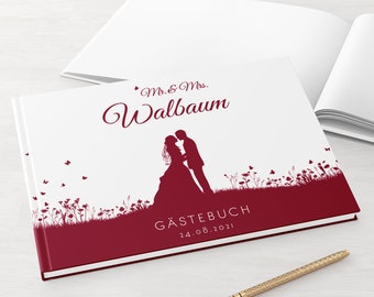 Guest book wedding with and without questions white pages blank photobook noble romantic wine red leaf couple mr mrs - personalized