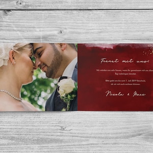 5 x uitnodigingskaart - aquarel bloemen roze roze aquarel Din A6 vouwkaart 4-zijdig bedrukte bruiloft gepersonaliseerde naam datum foto